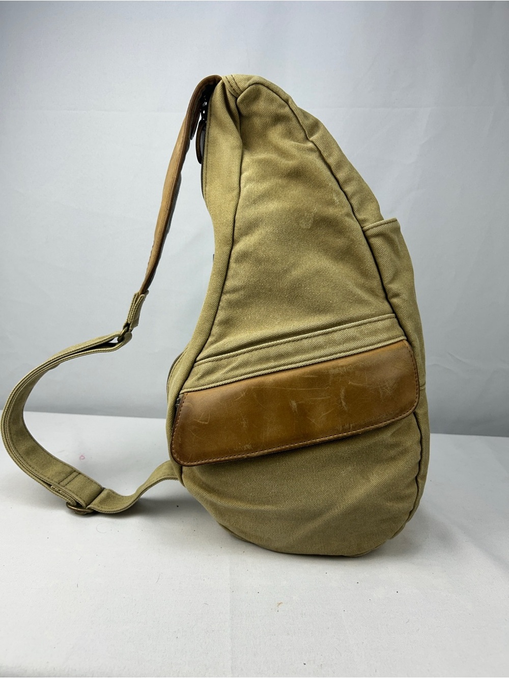 L.L. Bean Olive Canvas Crossbody Sling with Brown Leather Trim